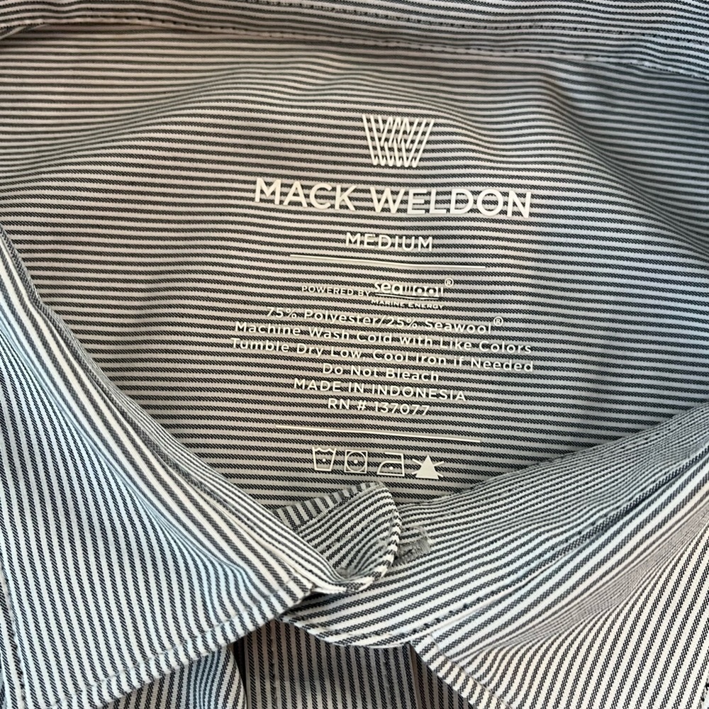 Mack Weldon Shirt Men Medium AirFlex Button Up Performance Seawool Navy Ticker - Picture 6 of 10